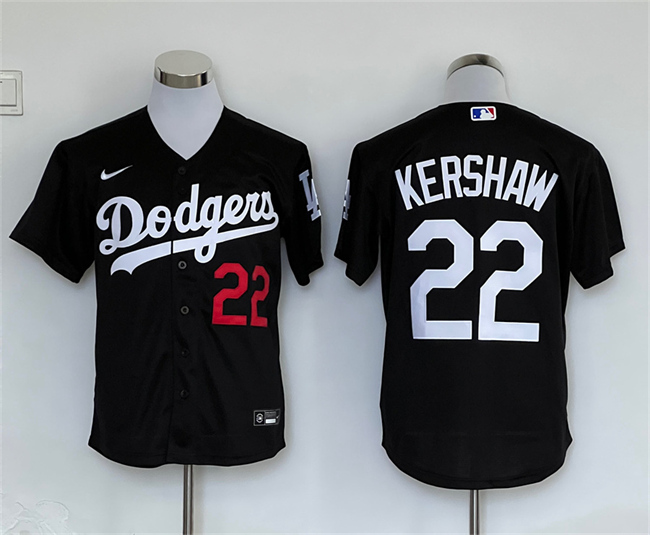 en's Los Angeles Dodgers #22 Clayton Kershaw Black Cool Base Stitched Baseball Jersey
