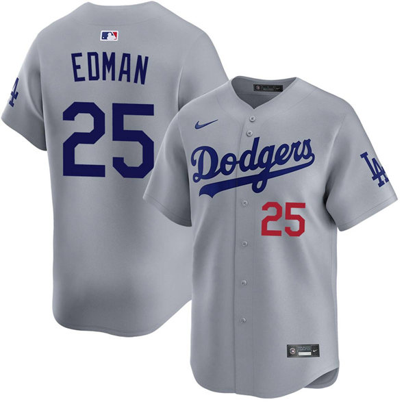 Men's Los Angeles Dodgers #25 Tommy Edman Grey Limited Stitched Baseball Jersey Men's Los Angeles Dodgers #25 Tommy Edman Grey Limited Stitched Baseball Jersey