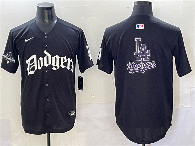 Men's Los Angeles Dodgers Team Big Logo Black 2025 LA Gothic Style With 2024 World Series Champions Patch Vapor Premier Limited Stitched Baseball Jersey Men's Los Angeles Dodgers Team Big Logo Black 2025 LA Gothic Style With 2024 World Series Champions Patch Vapor Premier Limited Stitched Baseball Jersey