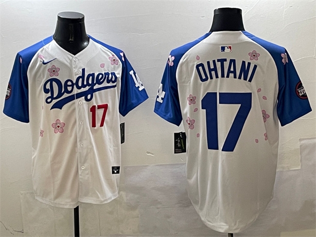 Men's Los Angeles Dodgers #17 Shohei Ohtani White Royal 2025 Tokyo Series Limited Stitched Baseball Jersey
