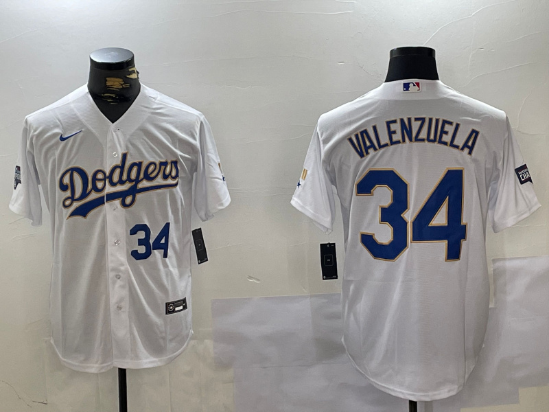 Men's Los Angeles Dodgers #34 White Gold Championship Cool Base Stitched Jersey 2 Men's Los Angeles Dodgers #34 White Gold Championship Cool Base Stitched Jersey 2