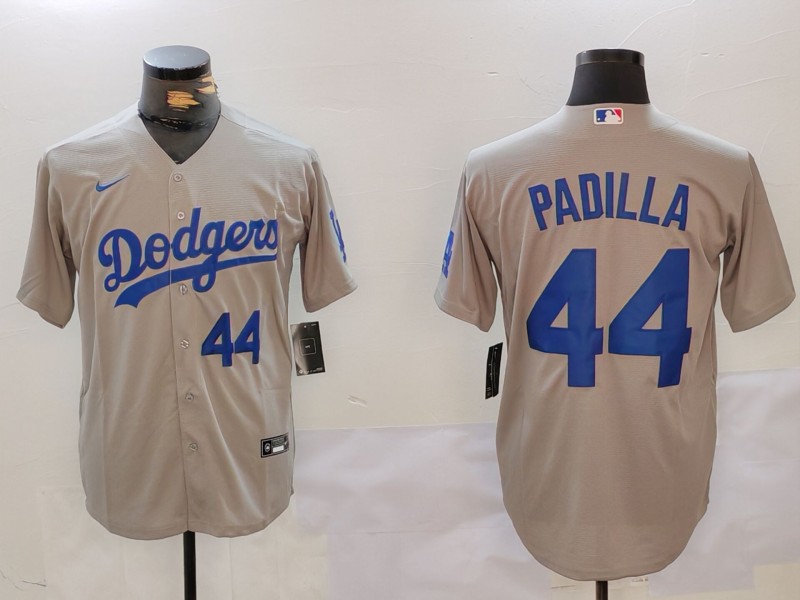 Men's Los Angeles Dodgers #44 Vicente Padilla Grey Cool Base Stitched Baseball Jersey 11