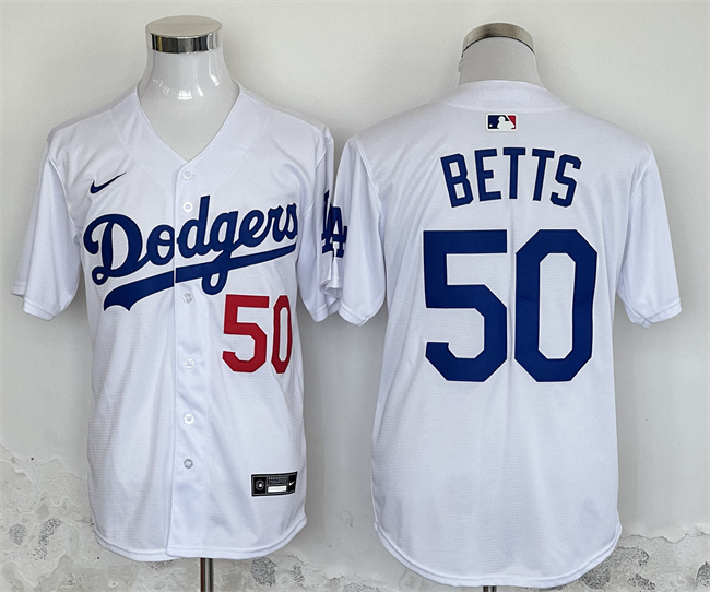 Men's Los Angeles Dodgers #50 Mookie Betts White 2024 Limited Stitched Baseball Jersey Men's Los Angeles Dodgers #50 Mookie Betts White 2024 Limited Stitched Baseball Jersey