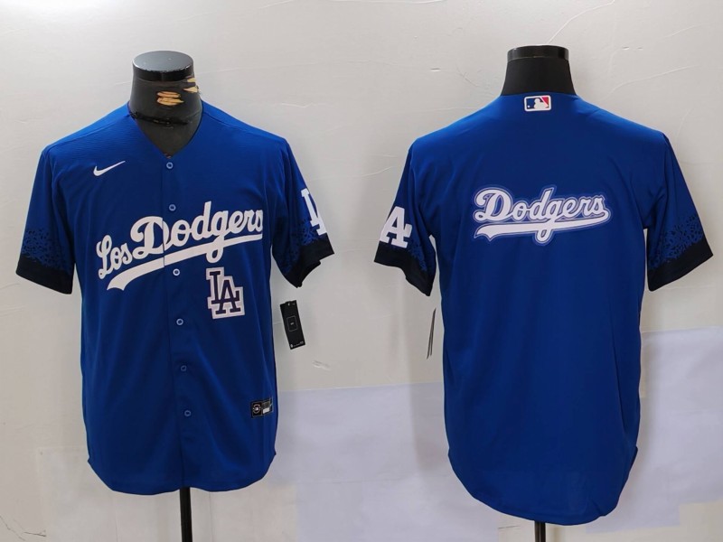 Men's Los Angeles Dodgers Blue Team Big Logo City Connect Cool Base Stitched Baseball Jersey 3