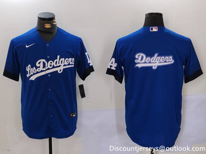 Men's Los Angeles Dodgers Blue Team Big Logo City Connect Cool Base Stitched Baseball Jersey 2
