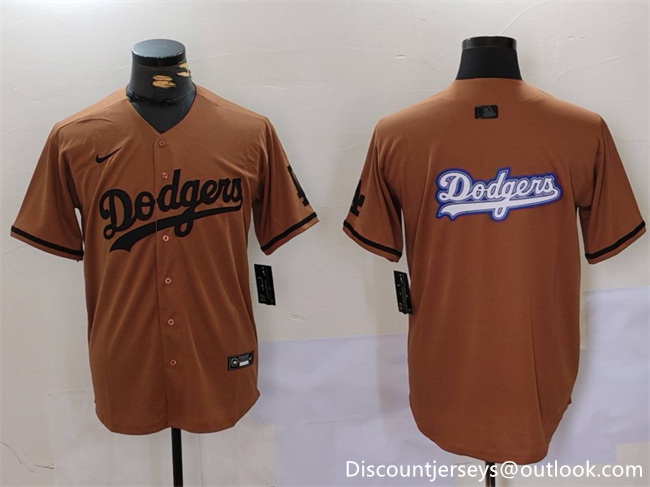 Men's Los Angeles Dodgers Team Big Logo Brown Cool Base With Patch Stitched Baseball Jerseys