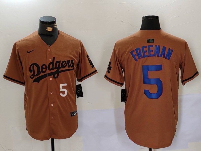 Men's Los Angeles Dodgers #5 5 Freddie Freeman Brown Cool Base Stitched Baseball Jersey 3 Men's Los Angeles Dodgers #5 5 Freddie Freeman Brown Cool Base Stitched Baseball Jersey 3