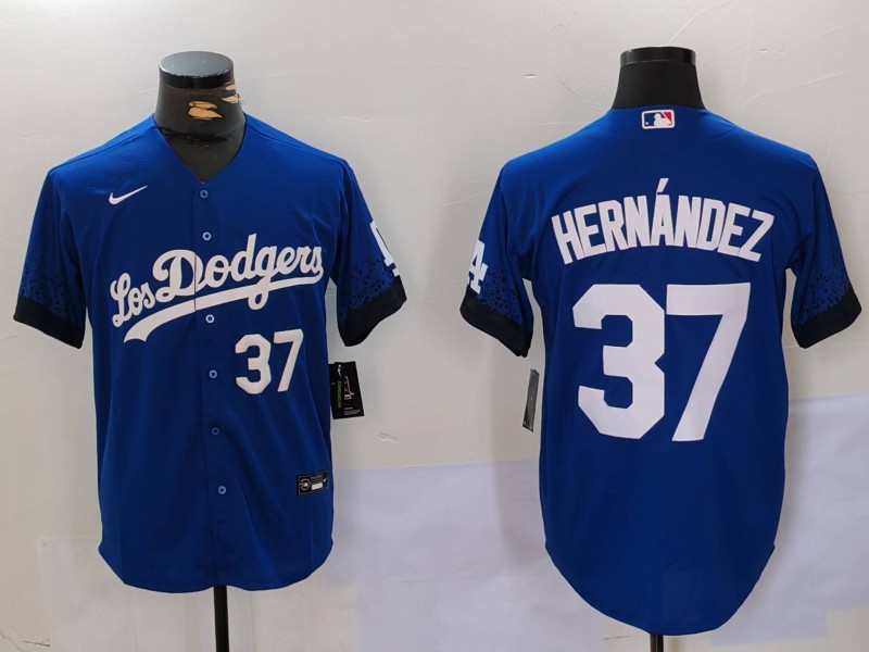 Men's Los Angeles Dodgers #37 Teoscar Hernández Blue Cool Base Stitched Baseball Jersey 5