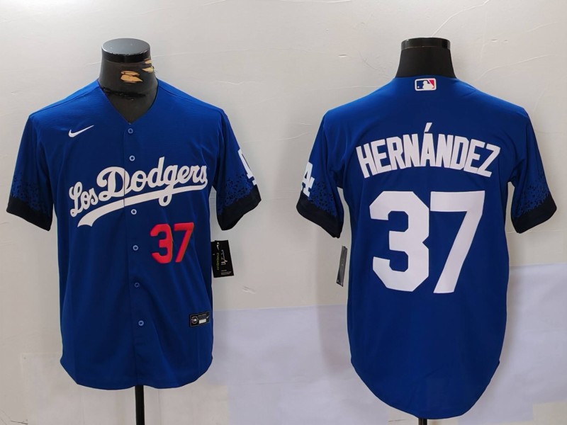 Men's Los Angeles Dodgers #37 Teoscar Hernández Blue Cool Base Stitched Baseball Jersey 3