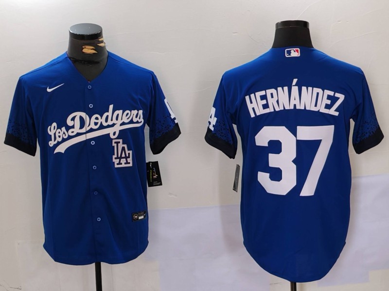 Men's Los Angeles Dodgers #37 Teoscar Hernández Blue Cool Base Stitched Baseball Jersey 1