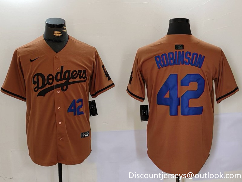 Men's Los Angeles Dodgers #42 Jackie Robinson Brown Cool Base Stitched Baseball Jersey