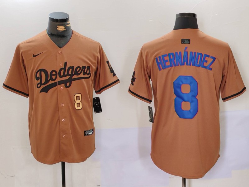 Men's Los Angeles Dodgers #8 Kiké Hernández Brown Cool Base Stitched Baseball Jersey 2 Men's Los Angeles Dodgers #8 Kiké Hernández Brown Cool Base Stitched Baseball Jersey 2