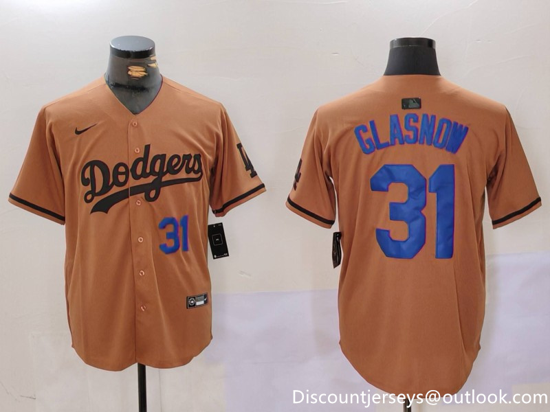 Men's Los Angeles Dodgers #31 Tyler Glasnow Brown Cool Base Stitched Baseball Jersey 7