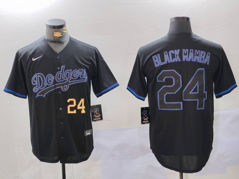 Men's Los Angeles Dodgers #24 'Black Mamba' Black Cool Base Stitched Baseball Jersey 2 Men's Los Angeles Dodgers #24 'Black Mamba' Black Cool Base Stitched Baseball Jersey 2
