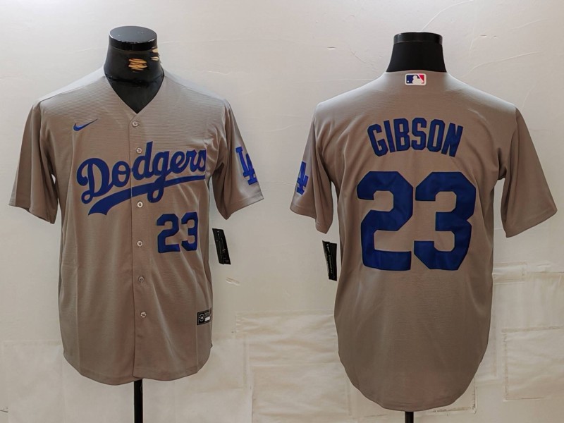 Men's Los Angeles Dodgers #23 Kirk Gibson Grey Cool Base Stitched Baseball Jersey 6