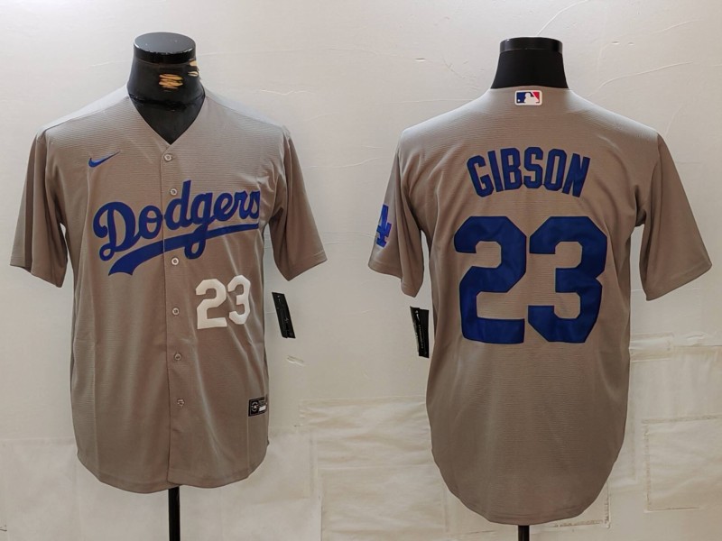 Men's Los Angeles Dodgers #23 Kirk Gibson Grey Cool Base Stitched Baseball Jersey 5
