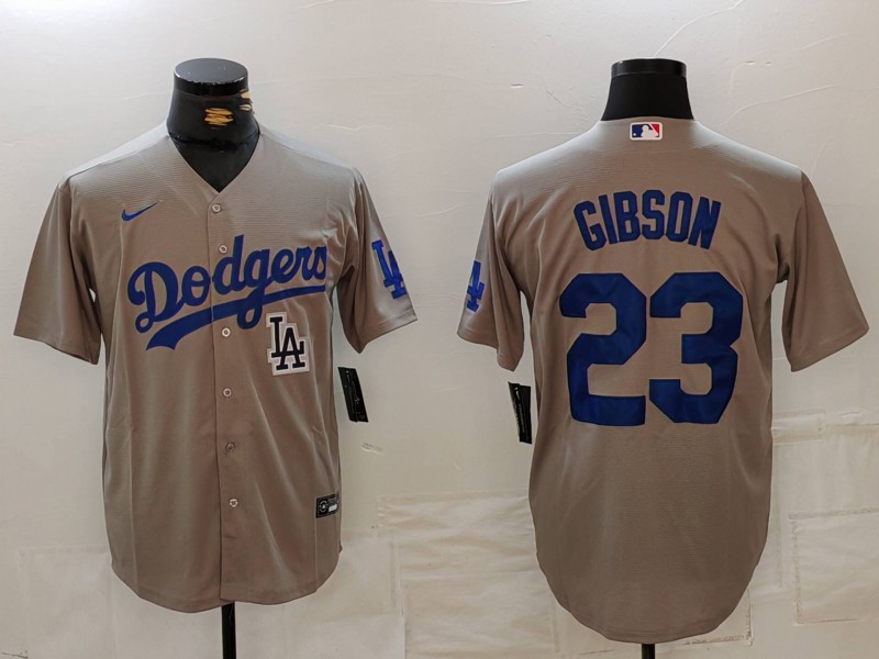 Men's Los Angeles Dodgers #23 Kirk Gibson Grey Cool Base Stitched Baseball Jersey 3