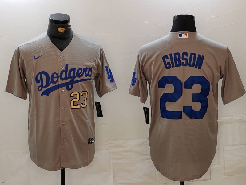 Men's Los Angeles Dodgers #23 Kirk Gibson Grey Cool Base Stitched Baseball Jersey 2