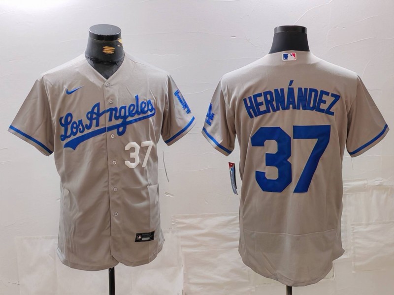 Men's Los Angeles Dodgers #37 Teoscar Hernández Grey Flex Base Stitched Baseball Jersey 4