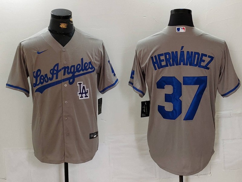 Men's Los Angeles Dodgers #37 Teoscar Hernández Grey Cool Base Stitched Baseball Jersey 7