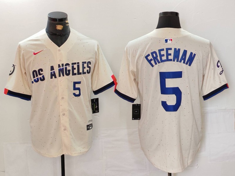 Men's Los Angeles Dodgers #5 Freddie Freeman Cream Stitched Baseball Jersey 2 Men's Los Angeles Dodgers #5 Freddie Freeman Cream Stitched Baseball Jersey 2