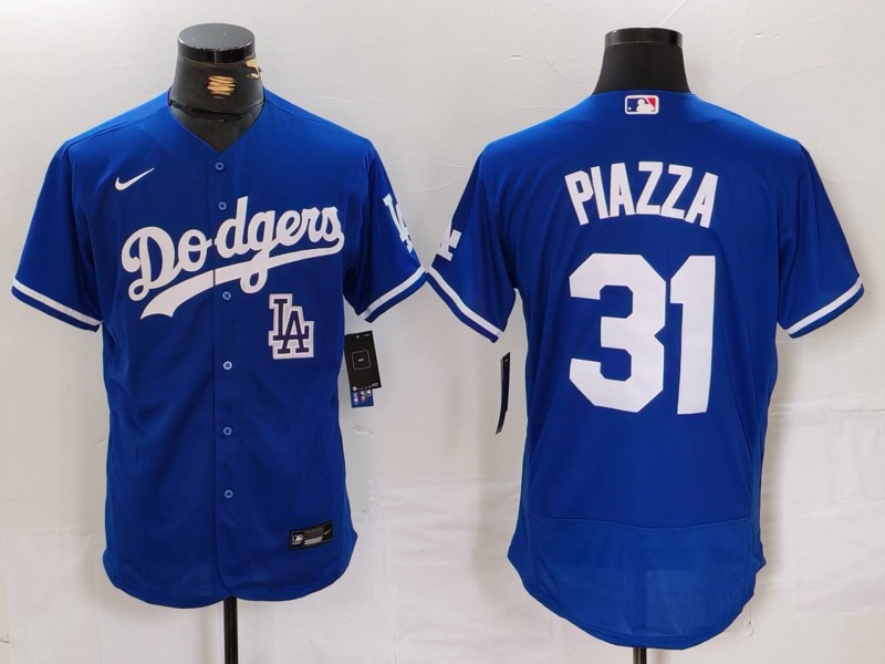 Men's Los Angeles Dodgers #31 Mike Piazza Blue Flex Base Stitched Baseball Jersey 3