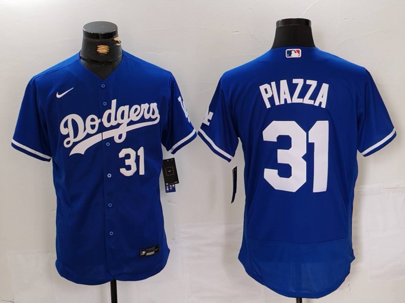 Men's Los Angeles Dodgers #31 Mike Piazza Blue Flex Base Stitched Baseball Jersey 1