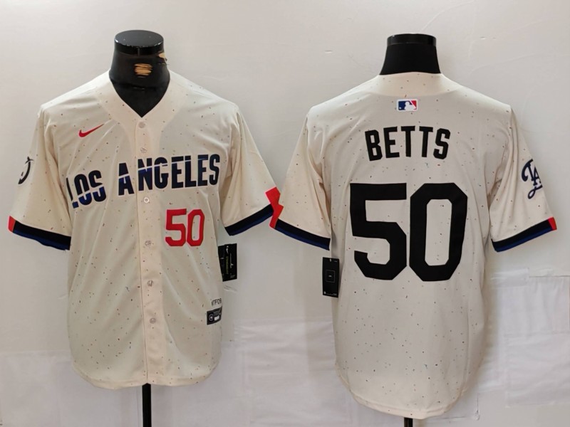 Men's Los Angeles Dodgers #50 Mookie Betts Cream Stitched Baseball Jersey 4