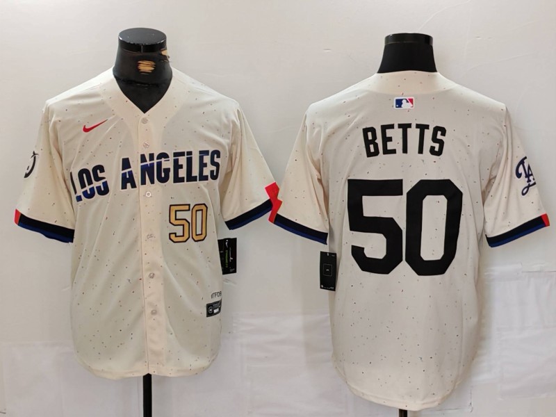 Men's Los Angeles Dodgers #50 Mookie Betts Cream Stitched Baseball Jersey 3