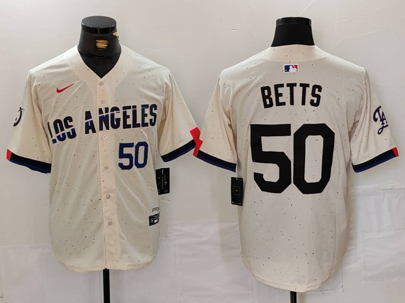 Men's Los Angeles Dodgers #50 Mookie Betts Cream Stitched Baseball Jersey 2