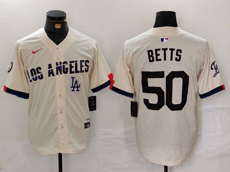 Men's Los Angeles Dodgers #50 Mookie Betts Cream Stitched Baseball Jersey 1
