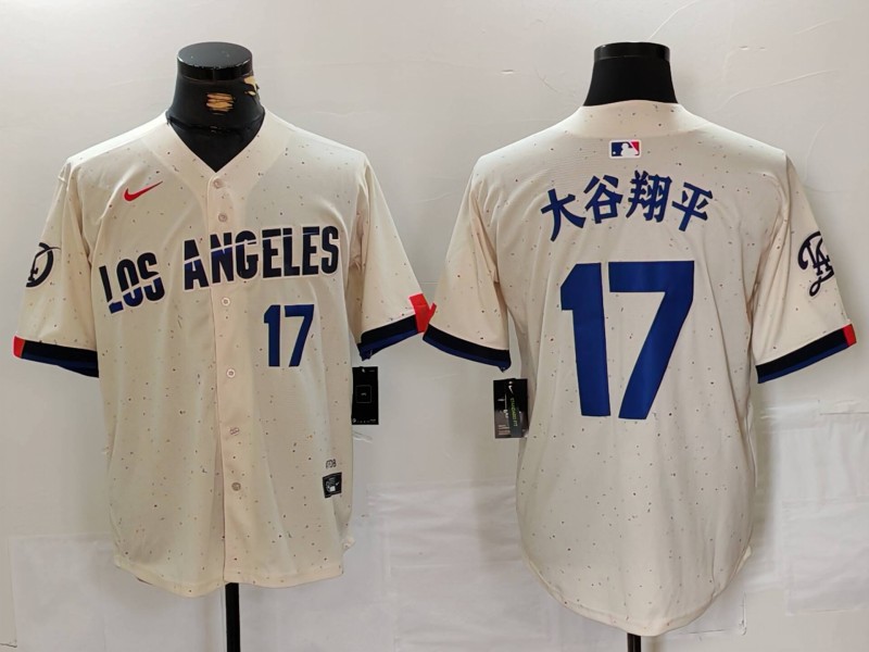 Men's Los Angeles Dodgers #17 大谷翔平 Cream Stitched Baseball Jersey 4