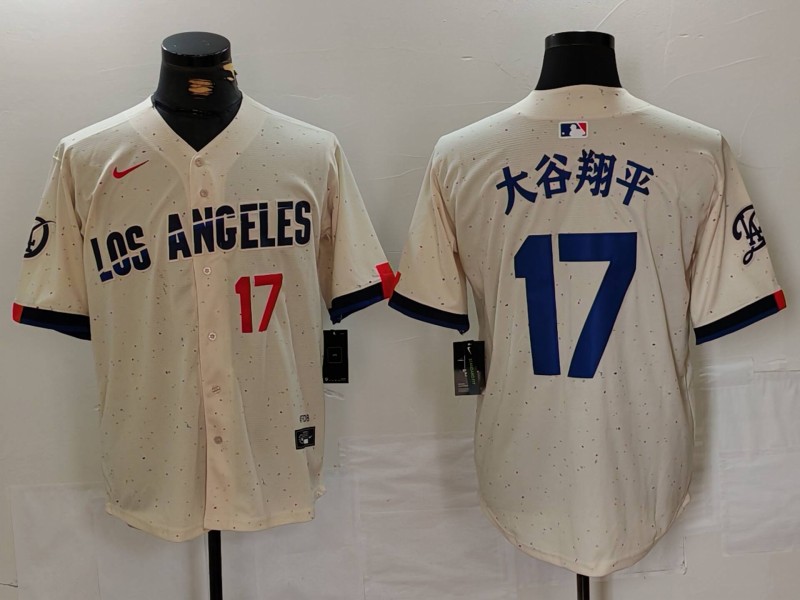 Men's Los Angeles Dodgers #17 大谷翔平 Cream Stitched Baseball Jersey 1