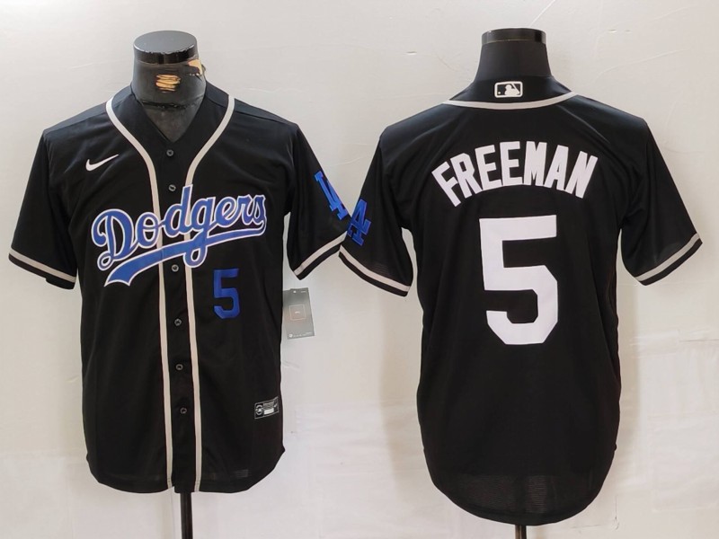 Men's Los Angeles Dodgers #5 Freddie Freeman Black Cool Base With Patch Stitched Baseball Jersey 4