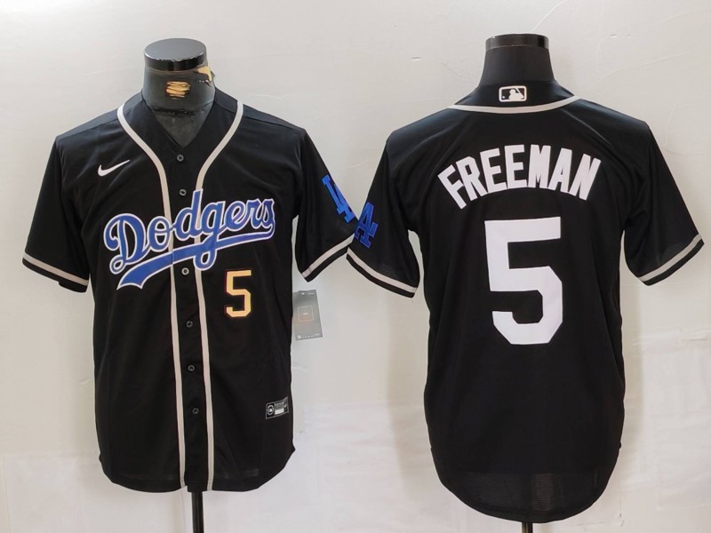 Men's Los Angeles Dodgers #5 Freddie Freeman Black Cool Base With Patch Stitched Baseball Jersey 3 Men's Los Angeles Dodgers #5 Freddie Freeman Black Cool Base With Patch Stitched Baseball Jersey 3