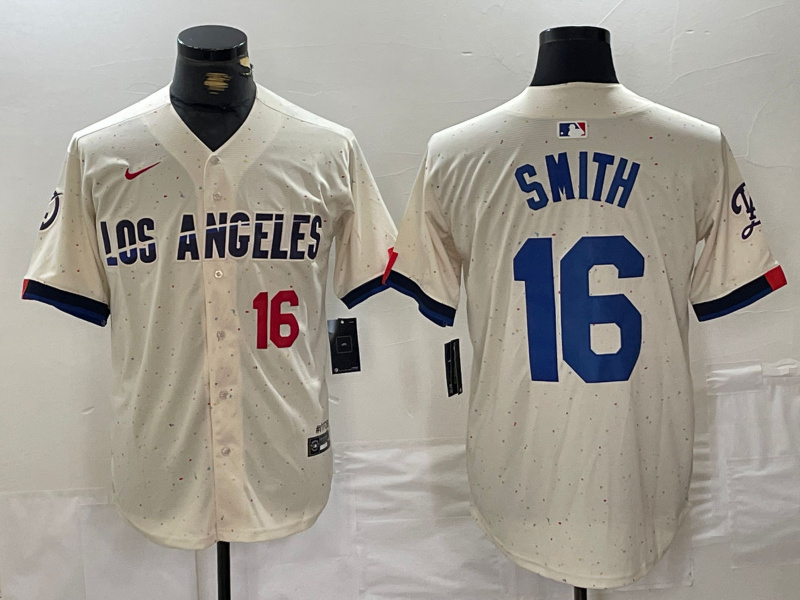 Men's Los Angeles Dodgers #16 Will Smith Cream Stitched Baseball Jersey 5
