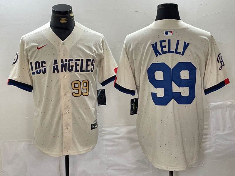 Men's Los Angeles Dodgers #99 Joe Kelly Cream Stitched Baseball Jersey 5