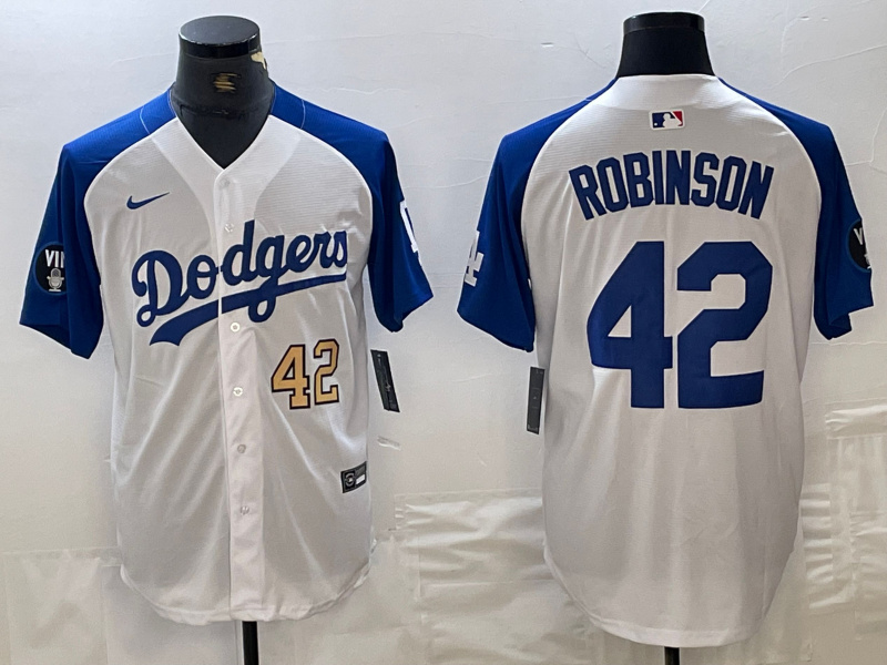 Men's Los Angeles Dodgers #42 Jackie Robinson White Blue Vin Patch Cool Base Stitched Baseball Jersey 1 Men's Los Angeles Dodgers #42 Jackie Robinson White Blue Vin Patch Cool Base Stitched Baseball Jersey 1