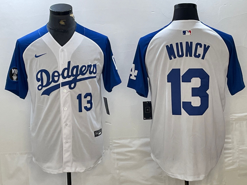 Men's Los Angeles Dodgers #13 Max Muncy White Blue Vin Patch Cool Base Stitched Baseball Jersey 1 Men's Los Angeles Dodgers #13 Max Muncy White Blue Vin Patch Cool Base Stitched Baseball Jersey 1
