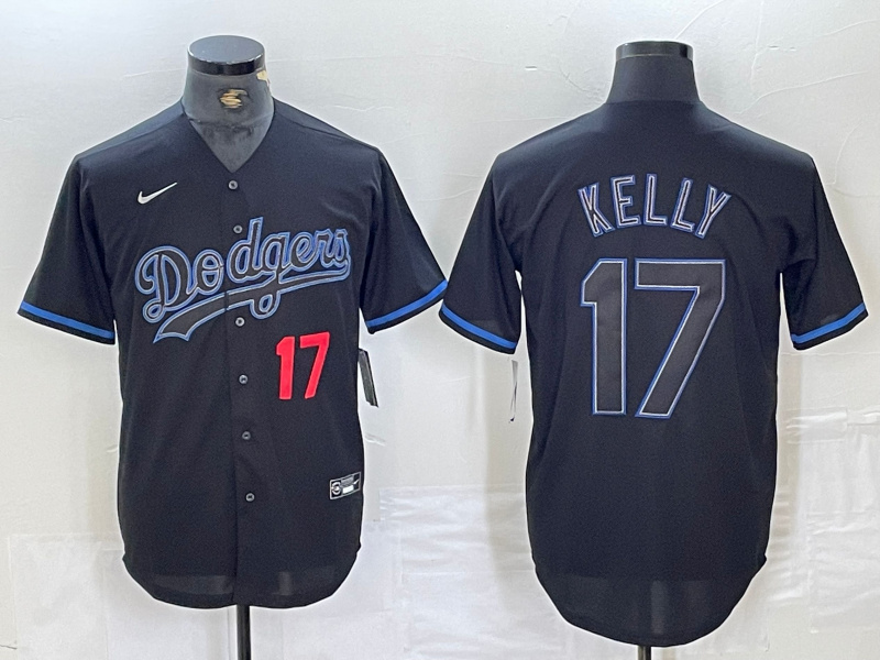 Men's Los Angeles Dodgers #17 Shohei Ohtani Black Cool Base Stitched Baseball Jersey 1
