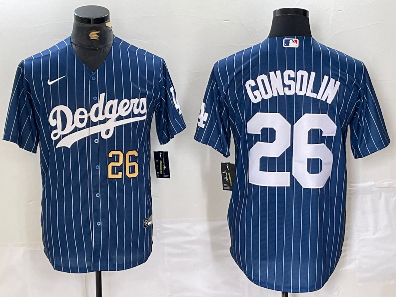 Men's Los Angeles Dodgers #26 Tony Gonsolin Blue Cool Base Stitched Baseball Jersey 6