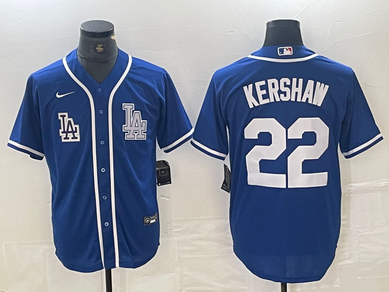 Men's Los Angeles Dodgers #22 Clayton Kershaw Blue Cool Base Stitched Baseball Jersey