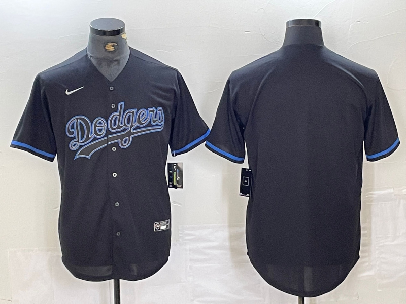 Men's Los Angeles Dodgers Team Big Logo Black Cool Base Stitched Baseball Jersey 7