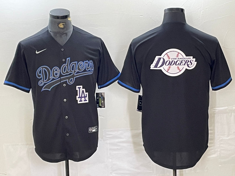 Men's Los Angeles Dodgers Team Big Logo Black Cool Base Stitched Baseball Jersey 5