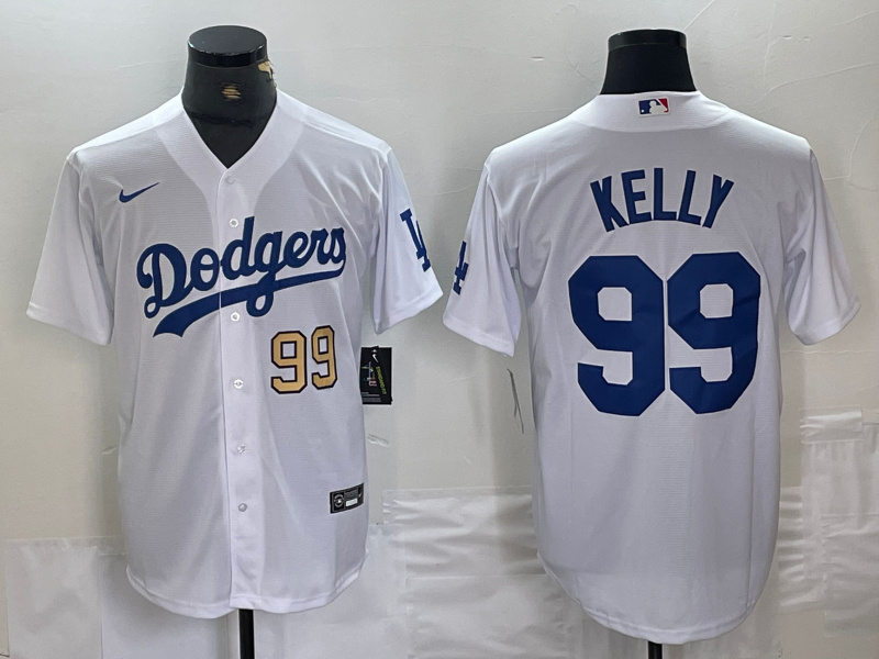 Men's Los Angeles Dodgers #99 Joe Kelly White Cool Base Stitched Baseball Jersey 9