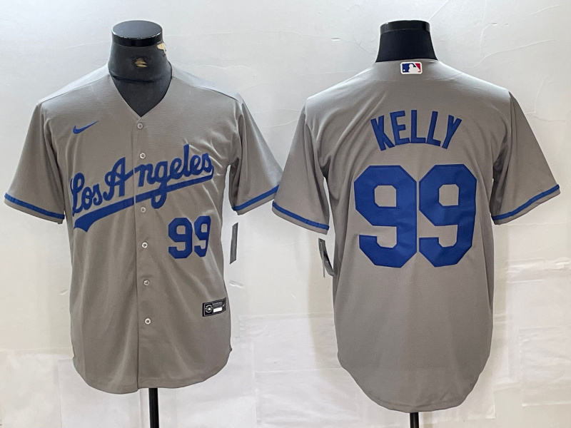 Men's Los Angeles Dodgers #99 Joe Kelly Grey Stitched Jersey(Run Small) 4 Men's Los Angeles Dodgers #99 Joe Kelly Grey Stitched Jersey(Run Small) 4