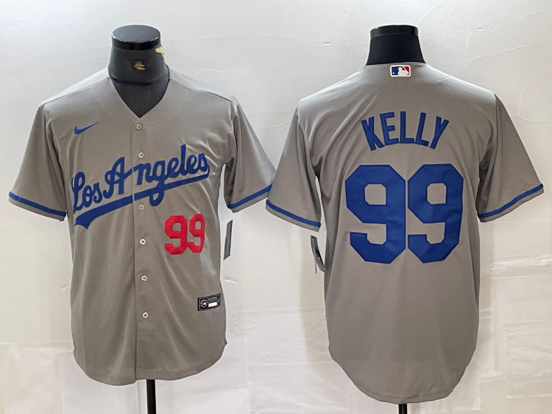 Men's Los Angeles Dodgers #99 Joe Kelly Grey Stitched Jersey(Run Small)5 Men's Los Angeles Dodgers #99 Joe Kelly Grey Stitched Jersey(Run Small)5