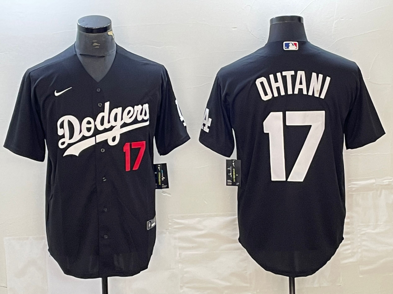 Men's Los Angeles Dodgers #17 Shohei Ohtani Black Cool Base Stitched Jersey