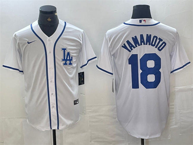 Men's Los Angeles Dodgers #18 Yoshinobu Yamamoto White Cool Base Stitched Baseball Jersey Men's Los Angeles Dodgers #18 Yoshinobu Yamamoto White Cool Base Stitched Baseball Jersey