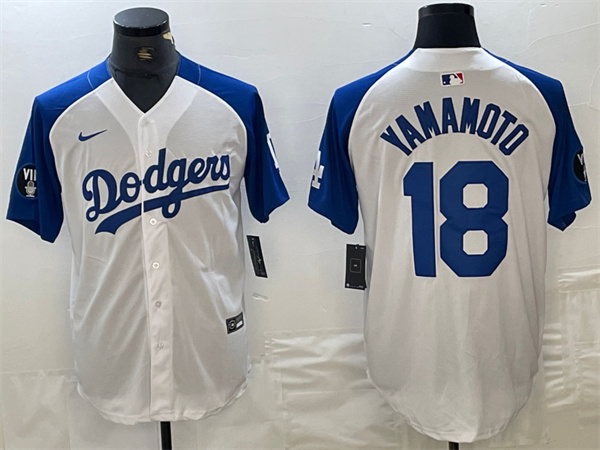 Men's Los Angeles Dodgers #18 Yoshinobu Yamamoto White Blue Vin Patch Cool Base Stitched Baseball Jersey Men's Los Angeles Dodgers #18 Yoshinobu Yamamoto White Blue Vin Patch Cool Base Stitched Baseball Jersey